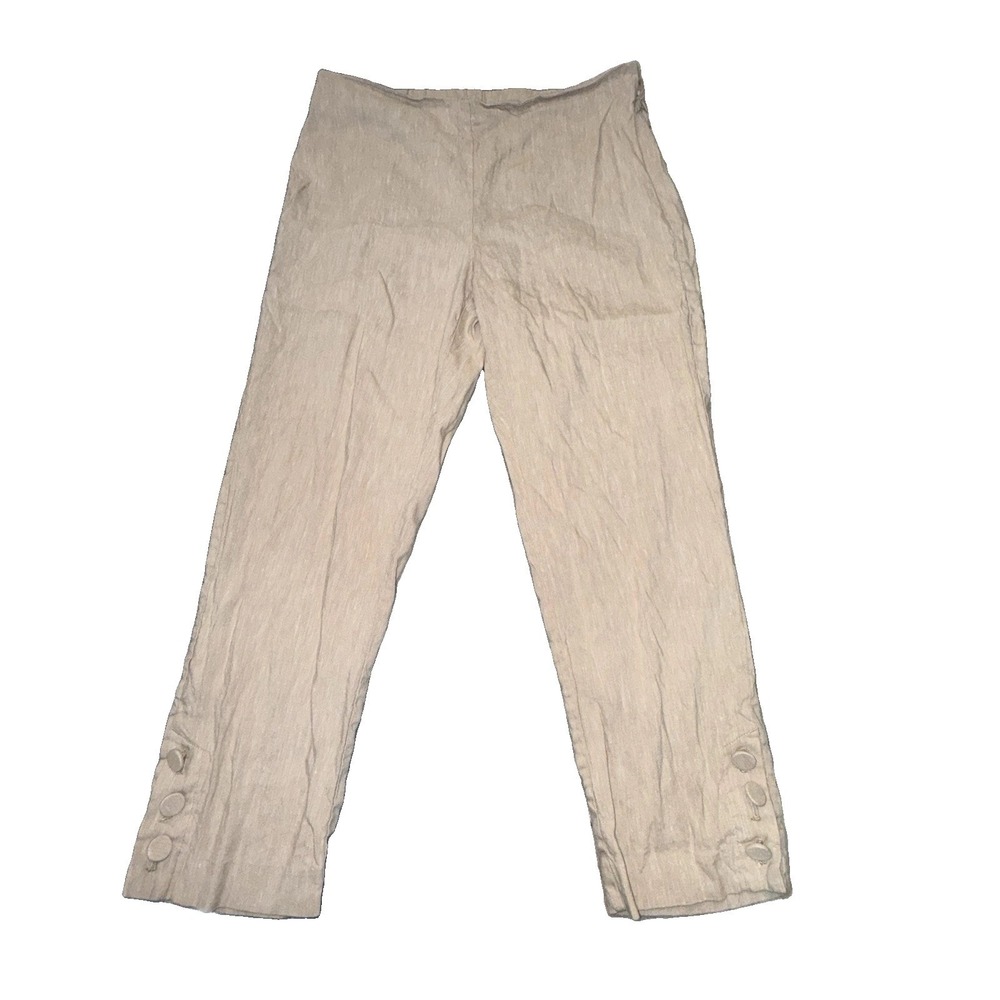 J. Jill Linen Blend Stretch Pull On Capri Pants Tan Minimalist Beach Sz S Petit
